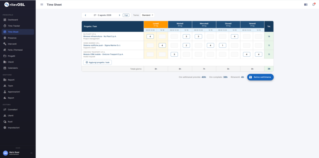 Timesheet settimanale